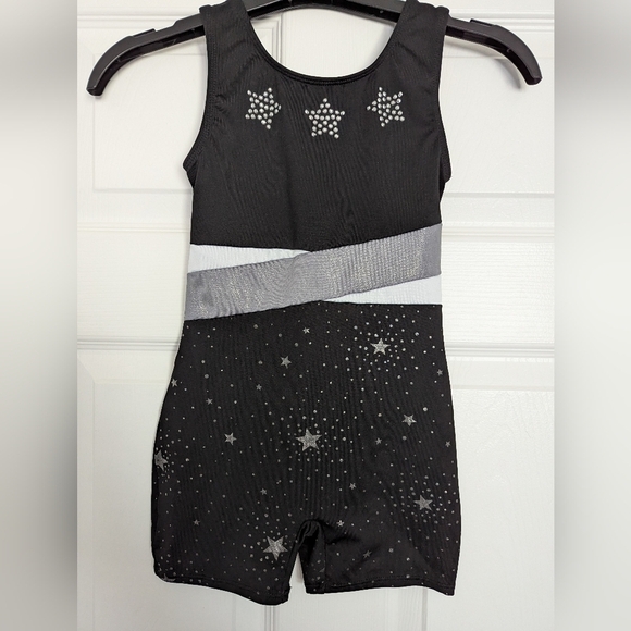 More Than Magic Black Leotard with Silver Accents Size 6/6X - Picture 2 of 10